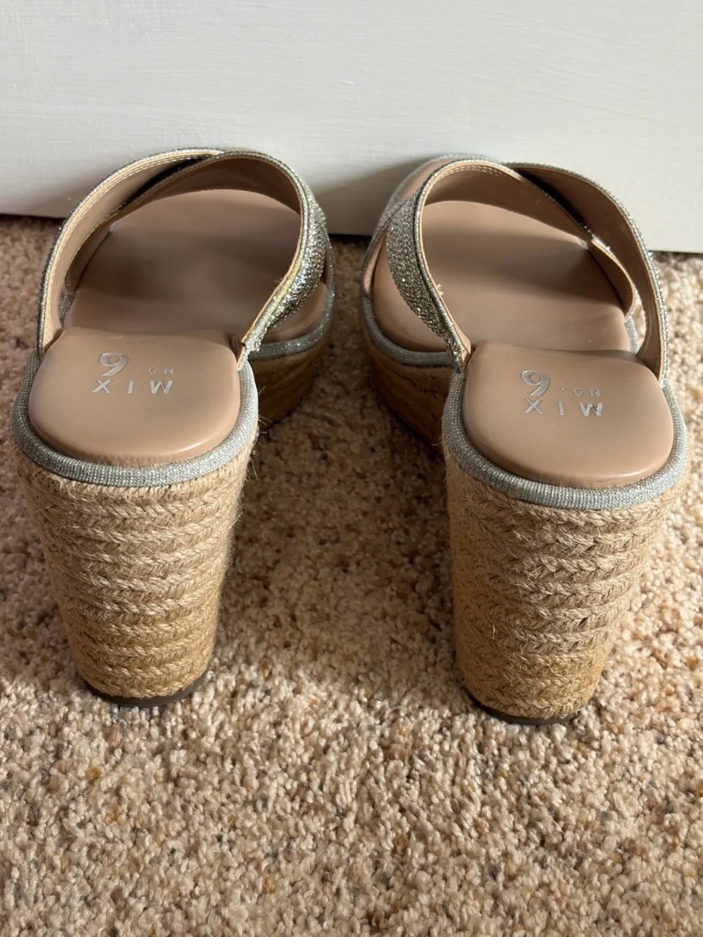Mix No. 6 Silver Rhinestone Espadrille Wedge Sandals Women’s 8.5 EUC